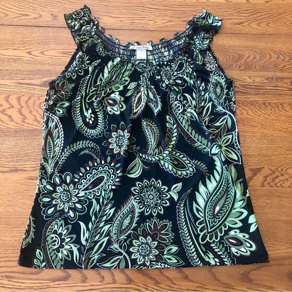 Black and Green Paisley Sleeveless Top Size Small Boho